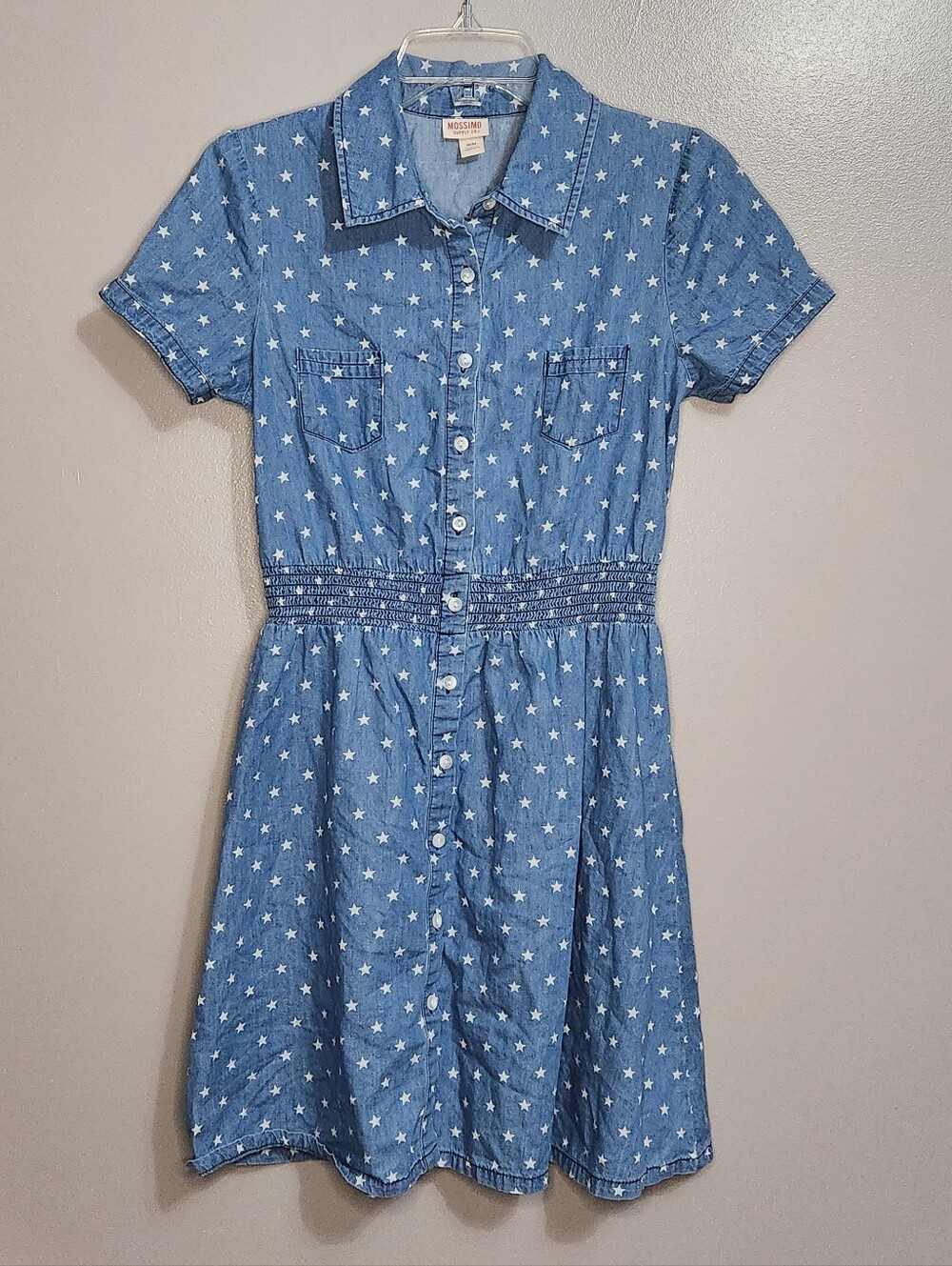 Mossimo Supply Co. Blue Star Print Denim Button-down Shirt Dress Size Medium